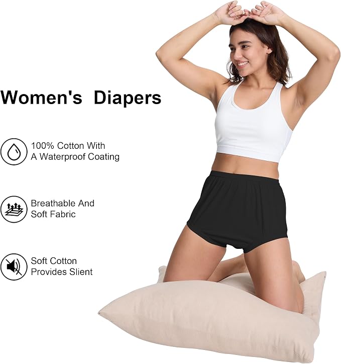 Womens Waterproof Incontinence Pants Leakproof Adult Diaper Covers Plastic Rubber Underwear Alternative(Black，S)