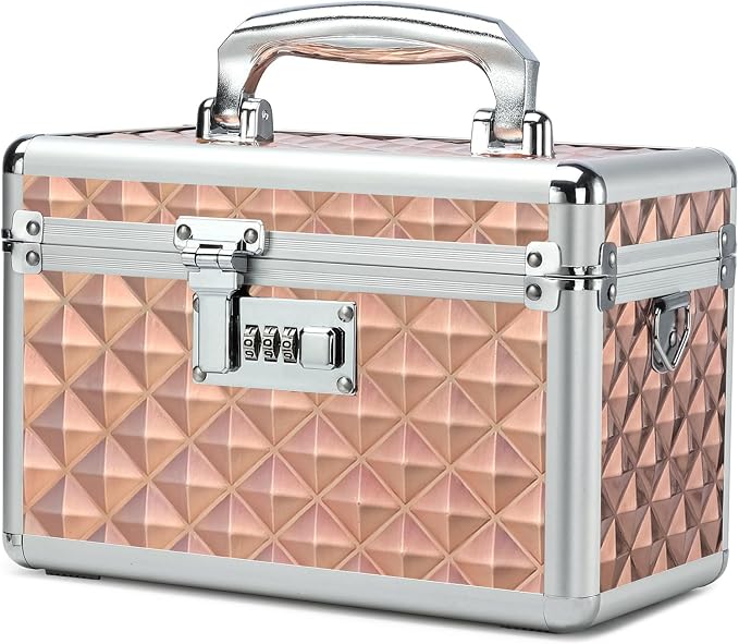 Storage Lock Box with Combination Lock, Lockable Medicine Storage Box, Empty First Aid Box, Security Lock Box, Multipurpose Locking Box for Home and Outdoor Use (Champagne, Small)