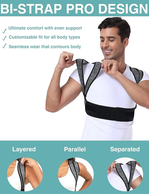 Posture Corrector, BI-Strap System Back Brace | Three Wearing Modes, Bamboo Fiber Lining, Adjustable Support