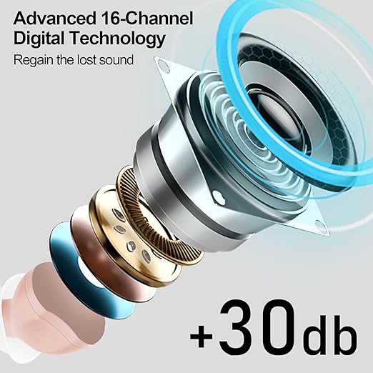 Rechargeable True Hearing Aids for Seniors Not Amplifiers Hearing Loss with Noise Cancellation 16 Channel Digital & Invisible Design with Charging Box