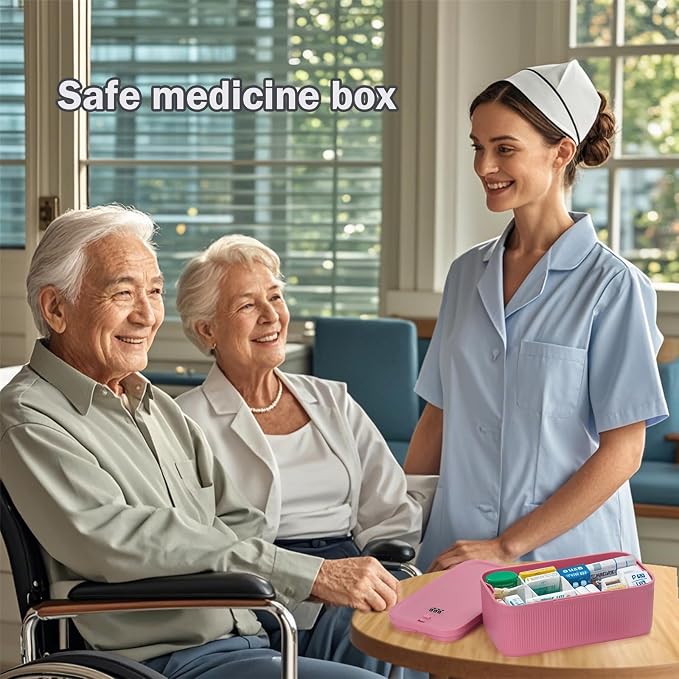 Small Lock Box, 9.25" x 5" x 3.6" Lockable Storage Safe Box for Medicine Phone for Home(Berry)