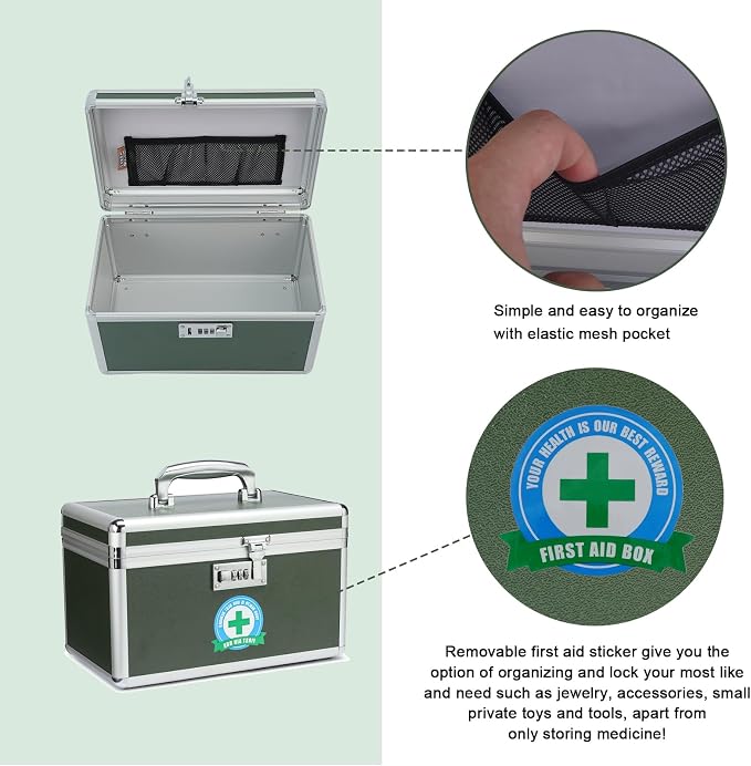 Medication Lock Box With Combination - Lockable Medicine Storage, Empty First Aid, Security Lock, Medical Organizer, Multipurpose Locking for Home and Outdoor (Green, Medium)
