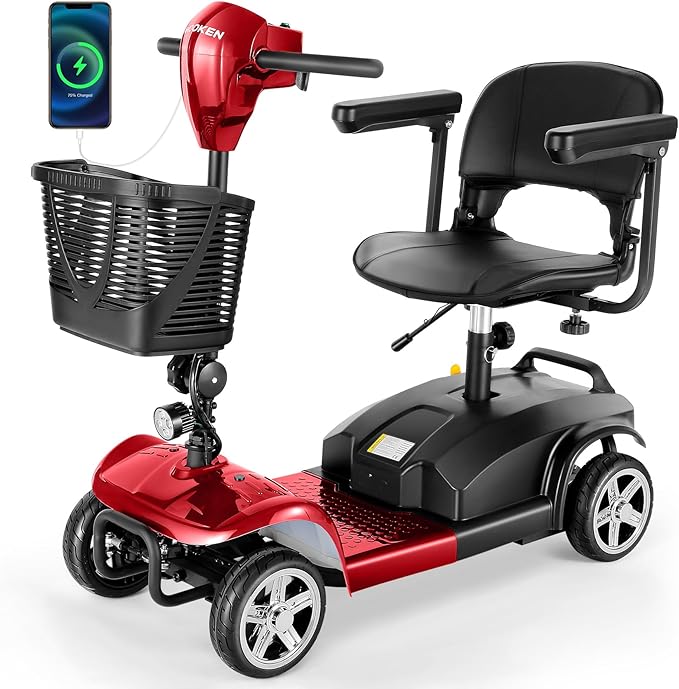 Wooken Mobility Scooters for Seniors, Adults, 4 Wheels Foldable Powered Mobility Scooter 264 lbs All Terrain, Compact Heavy Duty Electric Powered Wheelchair with Seat for Travel, Smart Safety System