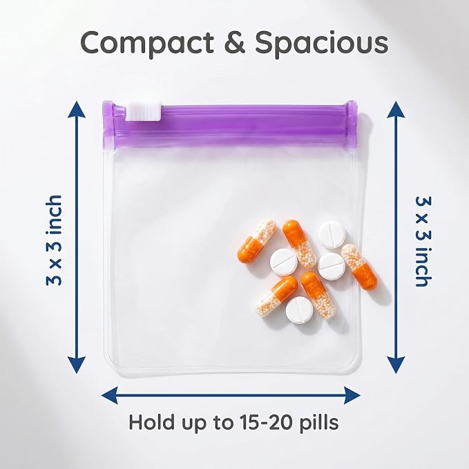 Self Sealing Medicine Bags, 2026 Waterproof Pill Pouch Set, Reusable Travel Pills Organizer for Medicine Vitamins Small Items, Self-Sealing Zipper Medicine Bags for Daily Use Use(14pcs)