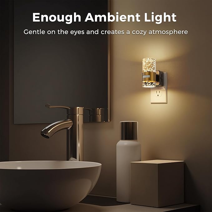 L LOHAS LED Motion Sensor Night Light,Dimmable Night Lights Plug into Wall | 2 Pack 3000K Night-Lights with 0-100 LM Adjustable, Acrylic Bubble Plug in Nightlights for Bathroom Hallway Nursery