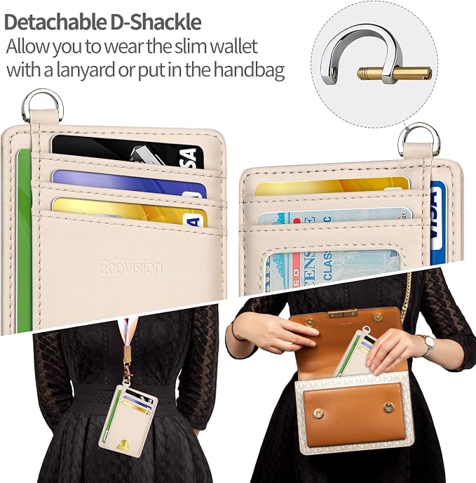 Slim Minimalist Front Pocket Wallet, RFID Blocking Credit Card Holder Wallet with Detachable D-Shackle for Men Women