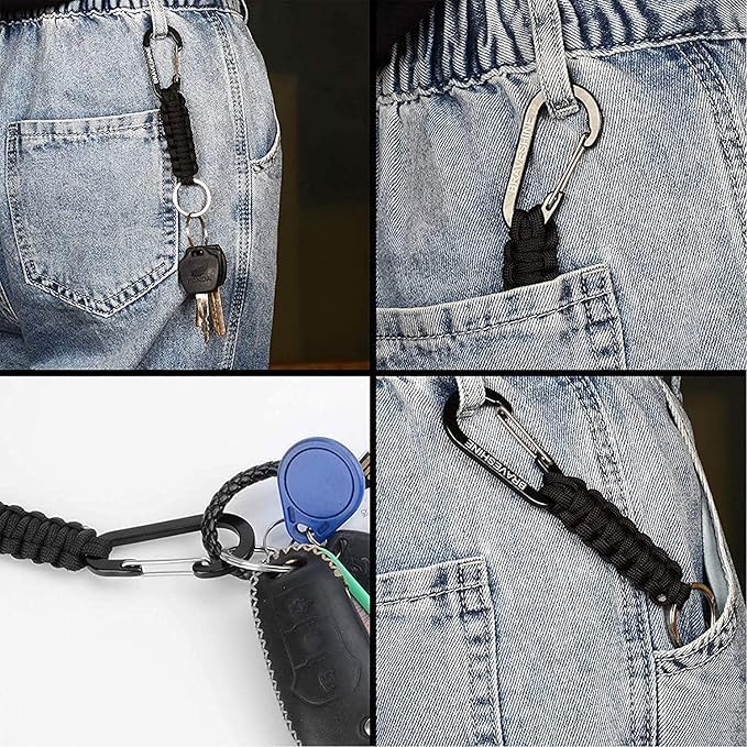 BRAVESHINE Paracord Keychain Carabiner Clip | D Ring Hanger Lanyard Hook | 7.3inch Long | for Stroller, Water Bottle, Key, Backpacks, Men, Women, Luggage, Car Seat Headrest, Fence, Bag Charms