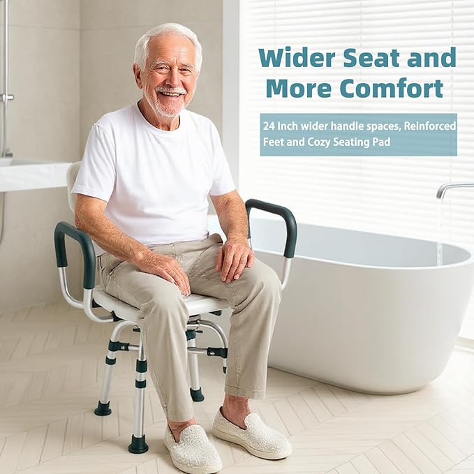 Swivel Shower Chair with Arms and Back, 500 lbs Heavy Duty Shower Seat for Inside Shower Stall and Bathtub, Height Adjustable Safety Bath Seat for Elderly, Adults, Handicap and Disabled