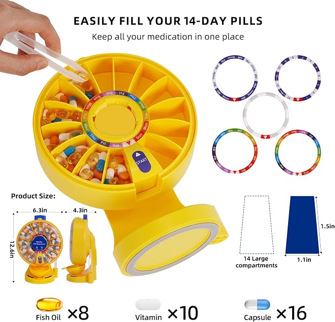 EziMedPil Pill Organizer for Children’s Vitamins with No-Flip & Child Proof | One-Press Button Wall-Mounted or Free-Standing Container as Gift for Kid’s Candy, Repeatedly Pressing as a Stress-Relief Toy