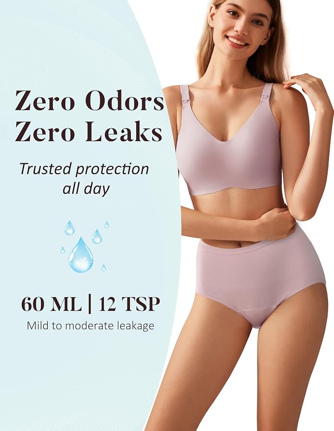 AIRCUTE Washable Urinary Incontinence Protective Underwear for Women Leak Proof Absorbent Reusable Panties 60ML 1 Pack (Dusk, Small)