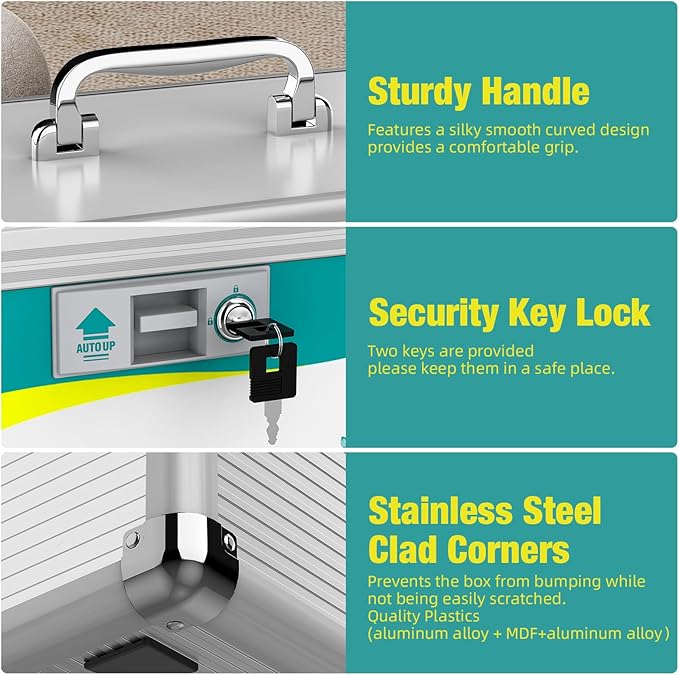 Glosen Medicine Lock Box, Medication Lock Box,Locking Medicine Box, Security Lock Boxes【Small】 10x6.7x6.7 Inch,First Aid Key,Lock Box for Medication