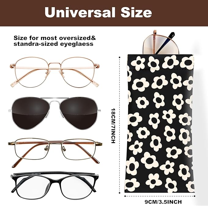 Anikathy 2Pcs Sunglass Eyeglass Glasses Case Soft PU Leather with Cleaning Cloth Cute Glasses Pouch Bag for Men Women Girs