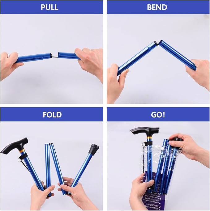 Walking Cane, Folding Cane for Man & Women, Portable Lightweight | 5-Level Adjustable Height, Collapsible Cane for Seniors Balancing Mobility Aid