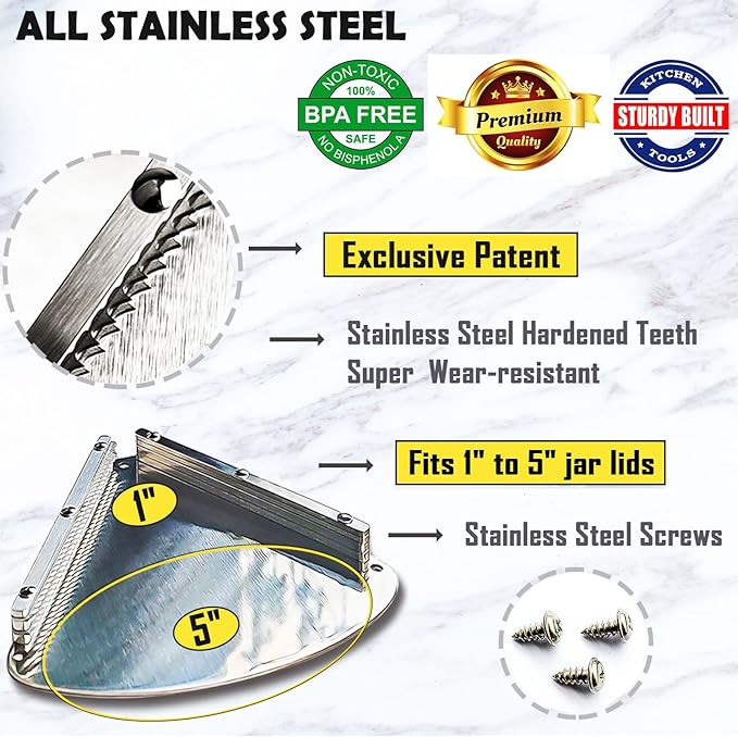Upgraded Stainless Steel Jar Opener for Seniors, Under Cabinet Jar Openers for Weak Hands, Jar Lid & Bottle Cap Opener Tool, Under Counter Can Opener, One Handed Jar opener