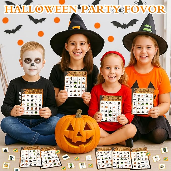 Halloween Bingo Game Cards, 24 Players Halloween Bingo Cards for Halloweens Party Games Gifts Classroom School Family Group Activities Crafts Accessories, Halloweens Indoor Bingos Game