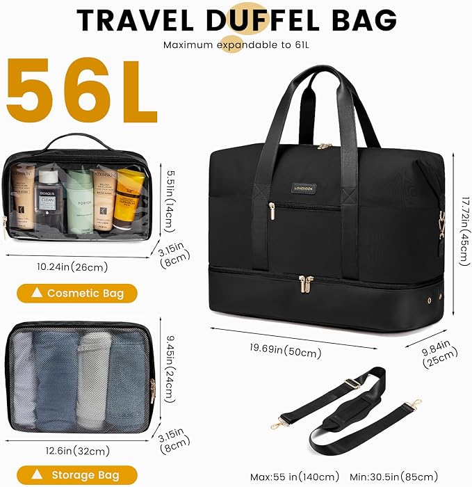 LOVEVOOK Weekender Bag for Women, Large Duffle Bag for Travel with 2 Packing Cubes, Carry on Overnight Bag with Shoe Compartment, Mom Hospital Bags for Labor and Delivery