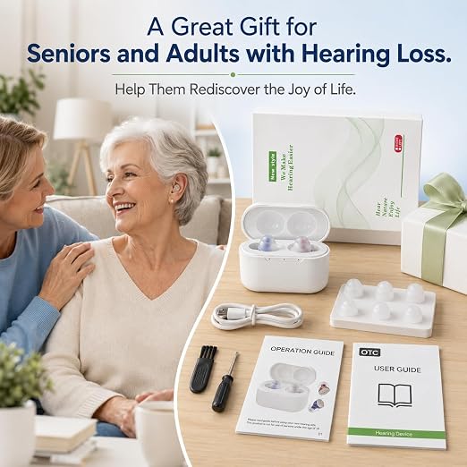 OTC Hearing Aids for Seniors and Adults for Hearing Loss BY4U Rechargeable Hearing Amplifiers with 16-Channel Digital Noise Cancelling,Volume Control,Invisible,Wireless,Comfortable,Charging Box