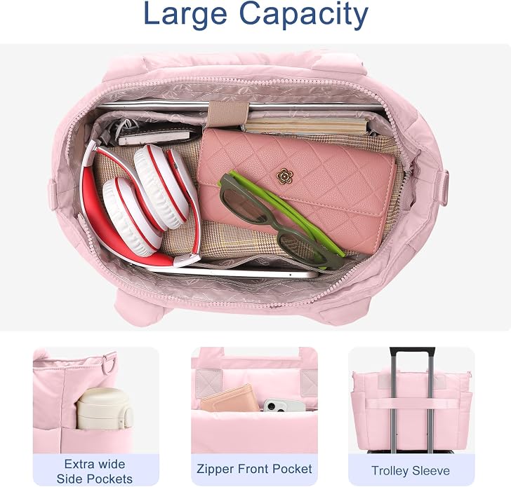 Puffer Tote Bag for Women Quilted Nurse Bag Lightweight Work Bag for Teacher Travel Handbag with Multiple Pockets