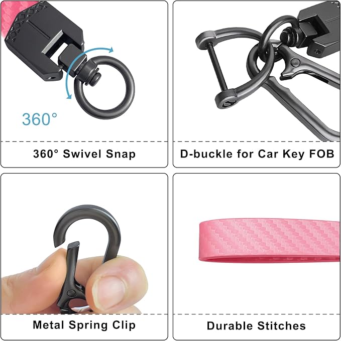 OHKYOOT Leather Car Keychain for Home Car Keys | Carabiner Clip Key Fob Keychain for Women Men,Car Key Holder with 3 Key Ring and Anti-Lost D Ring