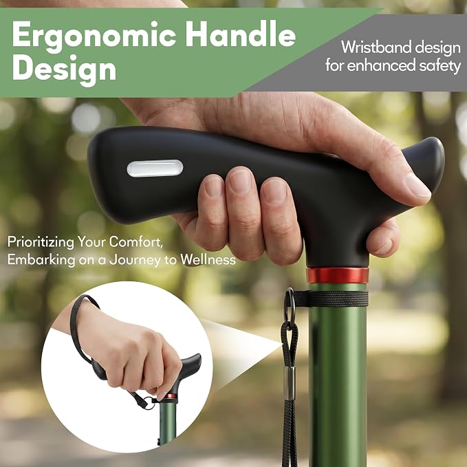 Foldable Walking Cane for Men & Women, Lightweight Aluminum Adjustable Cane with Ergonomic Handle, Non-Slip Rubber Base, Walking Sticks for Seniors Balance,Collapsible Cane for Assistance Travel
