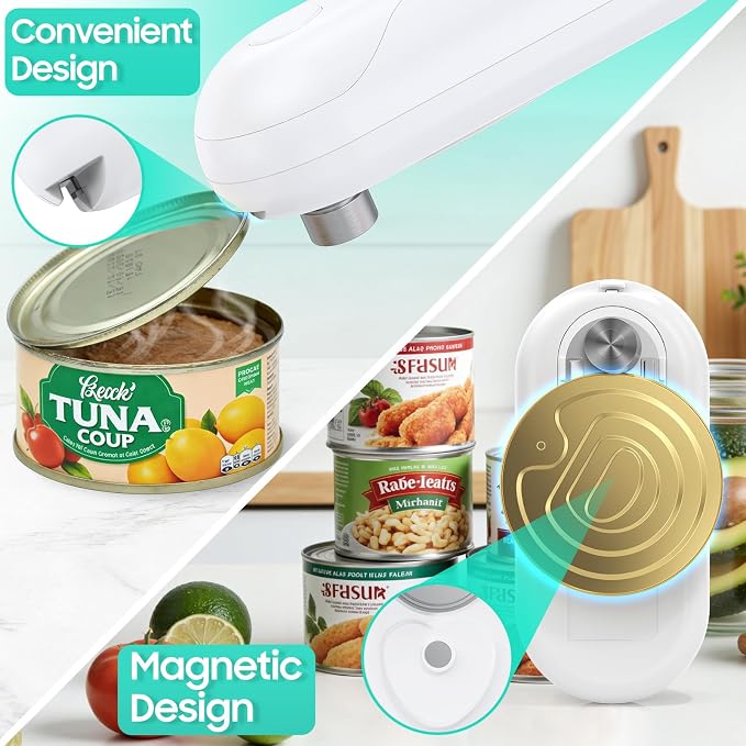 Electric Can Opener, Auto-Stop, USB-C Rechargeable, Side-Cut Smooth Edge, Hands Free Automatic Can Opener for Seniors & Arthritis Patients (White)