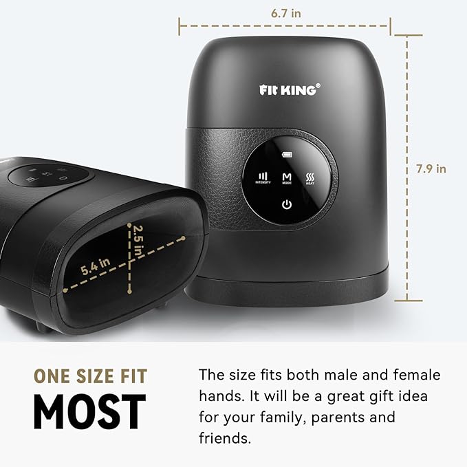 FIT KING Hand Massager with Heat for Hand Massage and Arthritis Carpal Tunnel Finger Numbness Relief - Cordless & Portable & Touch Screen - Ideal for Women Men Parents