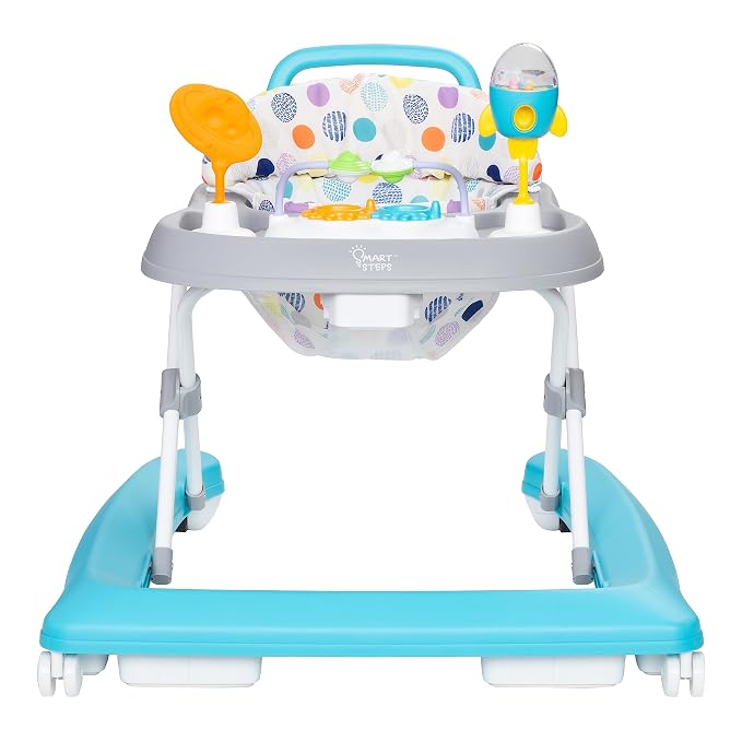 Smart Steps Trend Plus 2-in-1 Activity Walker with Deluxe Removable Toys, Walk-Behind Bar, Adjustable Height and Flat Fold Frame for Storage, Ages 6 Months +, Orbits White