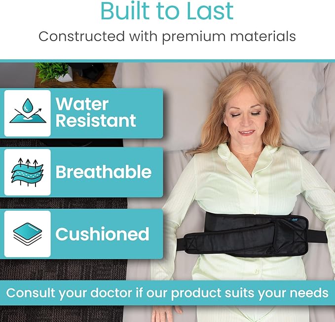Vive Bed Restraints for Elderly Dementia Patients - Safety Belt for Wheelchair & Bed - Fall Prevention Device for Seniors - Adjustable Strap and Cushioned Waist Belt for Hospital Caregivers
