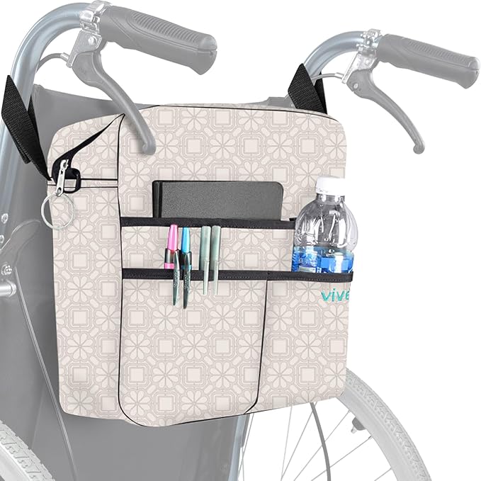 Vive Wheelchair Bag - Machine Washable, Double-Stitched, Water-Resistant Accessory Backpack for Rollators, Wheel Chairs, Walkers - Pouch with XL Pockets & Straps for Quick Installation