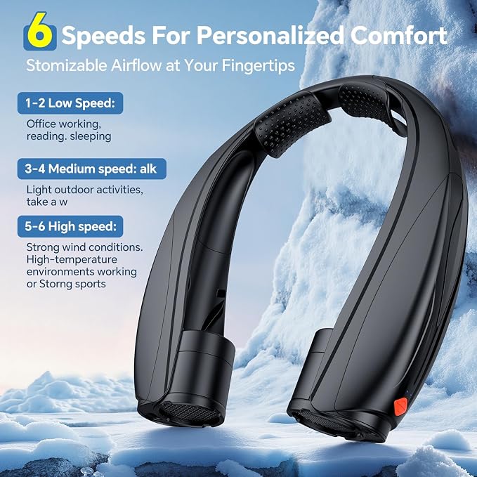 Portable Neck Fan, 6000mAh Rechargeable Personal Fan, 6 Speeds Hands Free Wearable Fan with 360° Surround Airflow, Ideal for Travel, Office, Sports, Home - Gifts for Men Women Dad Mom