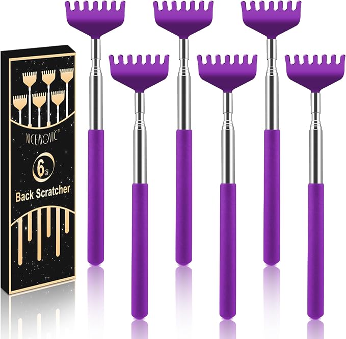 6 Pack Back Scratcher, Stocking Stuffers for Women Men Teen Girls | Prizes for Adults, Birthday Gag Bulk Small Christmas Gift, Mothers Fathers Day Dad Gifts, Easter Basket Stuffers (Purple)