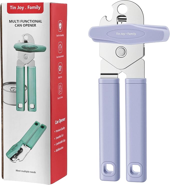 Can Opener Manual, Reinforced Blade, Effortless Knob, Non-Stick (Grape) | Reinforced blade, effortless knob, built-in bottle opener, non-stick hard rubber handle, smooth-edge safety cutter