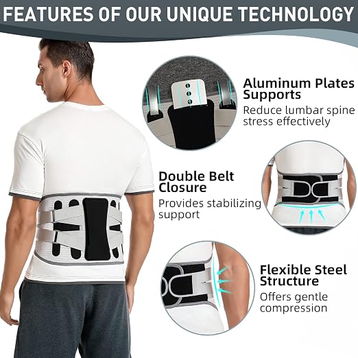 Back Brace for Lower Back Pain - Lumbar Support with Bionic Support System, Adjustable Belt for Men Women, Relieves Sciatica, Herniated Disc, Scoliosis, Posture Correction for Workout, Daily Use, Heavy Lifting(Black,Medium)
