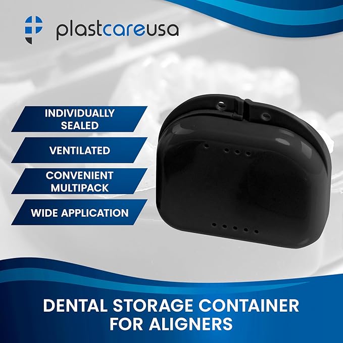 Black Retainer Case Box - Individually Sealed, Dental Storage Container for Retainers, Aligners, Mouth Guards, Invisalign - Bag of 12 Cases