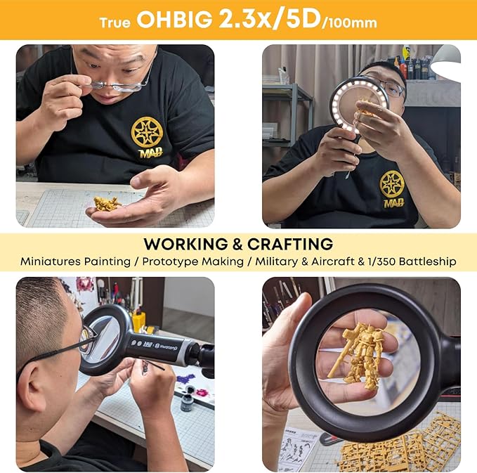HWATANG OHBIG x MADWORKS 2.3x/5D/100mm Dimming Toning LED Magnifying Glass - K9 White Glass, Model Assembly, Soldering, Ra 94 Ring Light, 60+ Seniors Reading Magnifier (w/Desk Clamp Kit)