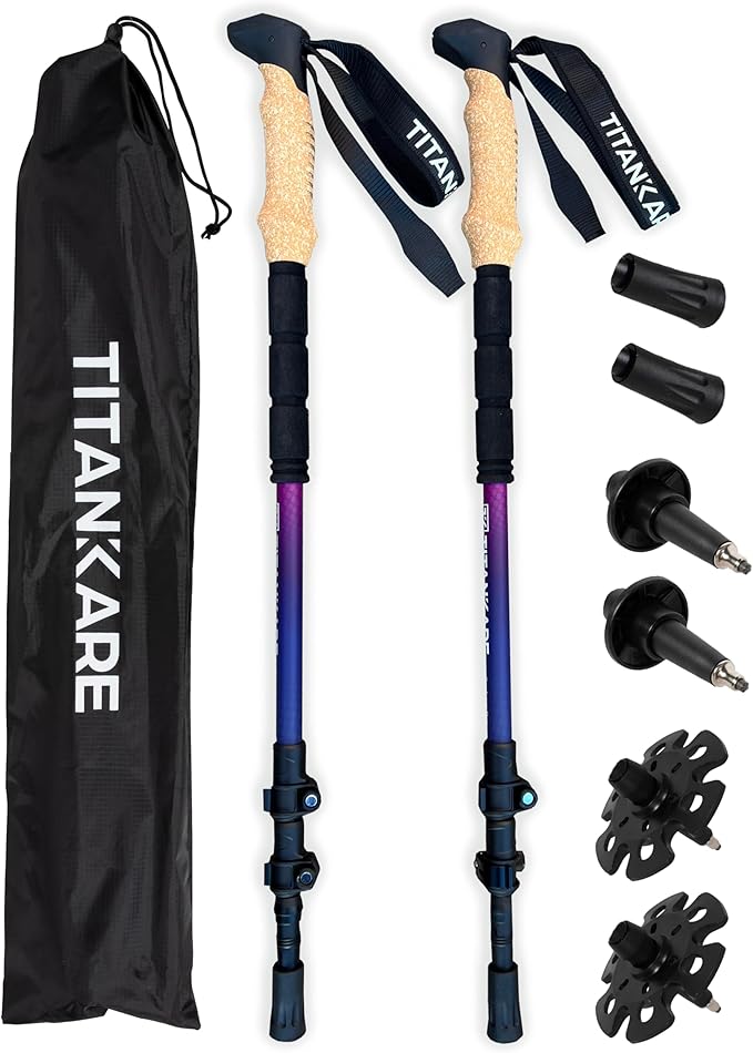 Collapsible Lightweight Trekking Poles – Walking Sticks for Seniors, Cork Grips Adjustable Carbon Fibre Nordic Poles for Men, Women, Hiking Ultralight for Backpacking or Camping –Carbon Pro