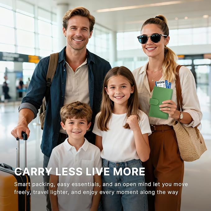 ALLIVE Genuine Leather Family Passport Wallet, Rfid Blocking Passport Holder for Travel, passport cover with AirTag Slot for Women & Men, Airport Essentials, Family Travel Gift (Avocado Green)