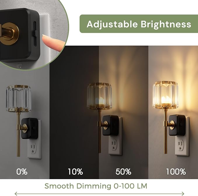L LOHAS LED Night Lights Plug into Wall,Crystal Acrylic Cylinder Nightlight | 2 Pack Dusk to Dawn Sensor Night Light with 180° Rotating, Round Platform ,0-100LM Dimmable, for Bedroom Living Room Hallway
