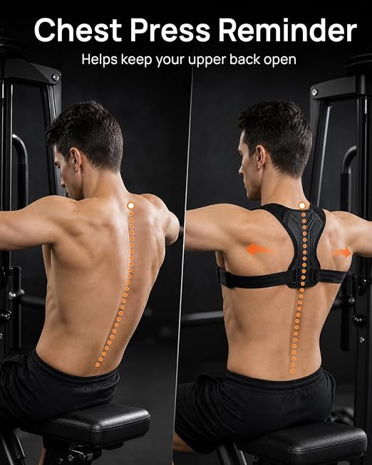 Workout Posture Corrector for Men, Upper Back Gym Trainer | Y-Back EVA panel, adjustable foam straps, gentle upper-back reminder for chest, shoulder and back workouts