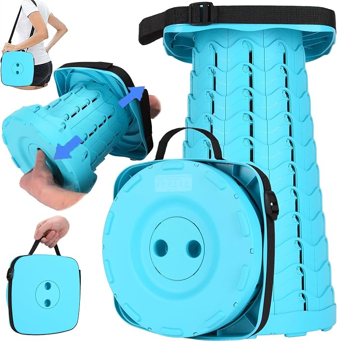 Fishboy Upgraded Collapsible Stool, 400lbs Max Weight, Lightweight But Sturdy, Portable Retractable Folding Telescoping Foldable Camping Stool for Adults Outdoor Fishing Hiking BBQ