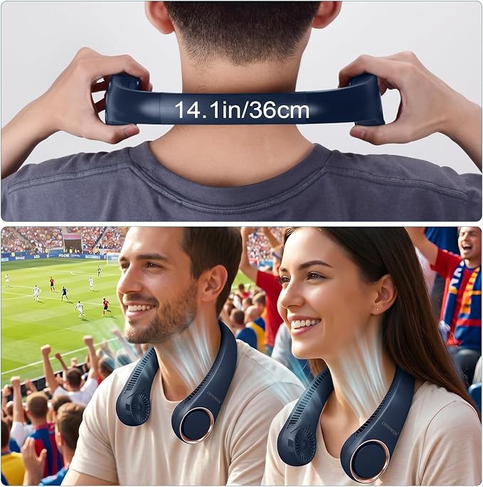 CIVPOWER Neck Fan: Portable Personal Neck Cooling Rechargeable Bladeless Fan - Hands Free 3 Speed 4000 mAh Battery USB Operated Wearable Headphone Design - Gift for Men Women Outdoor (Dark Blue)