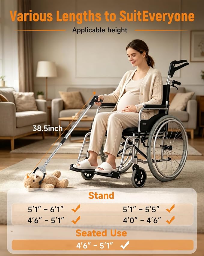 Heavy-Duty Reacher Grabber, Trash Picker Stick with Strong Magnet Anti-Slip Grip Multi-Scenario Use Foldable and Compact Litter Grabber for Easy Storage for Seniors & Litter Pickup.