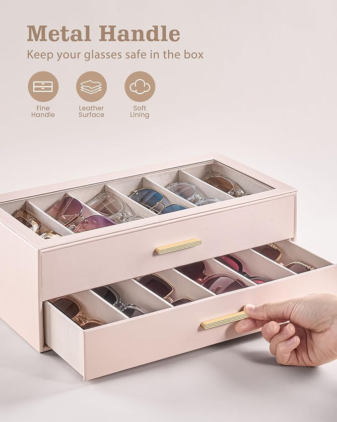 Lolalet Sunglasses Storage Box for Women, Eyewear Eye Glass Organizer with Clear Top Display Holder Case