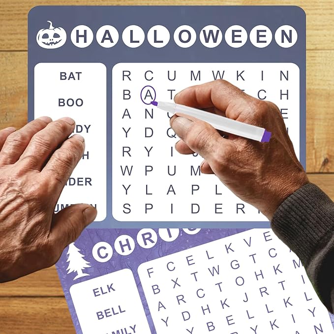 12 Pcs Reusable Word Search Cards for Dementia Game -Dementia Activities for Seniors - Large Print Word Search Books - Alzheimer's Products for Dementia Patients - Elderly Alzheimer's Toys