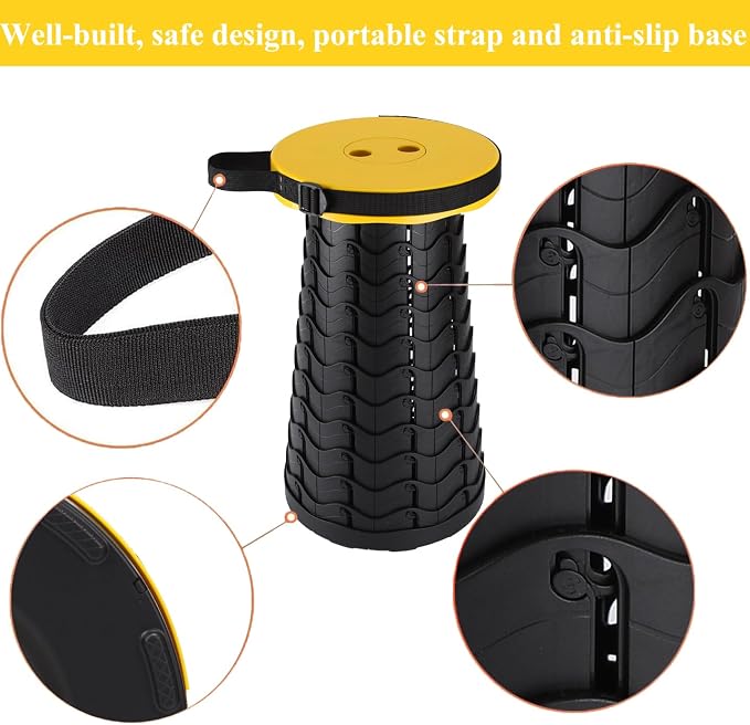 Fishboy Upgraded Collapsible Stool, 400lbs Max Weight, Lightweight But Sturdy, Portable Retractable Folding Telescoping Foldable Camping Stool for Adults Outdoor Fishing Hiking BBQ