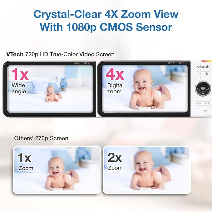 VTech VM928-2HD 5” 720p HD Display 2 Cameras Baby Monitor,110 Wide Angle View,Remote Pan-Tilt-Zoom,Night Vision,Up to 1000ft Range,Temperature Sensor,9 Soothing Sounds & Lullabies,2-Way Talk,No WiFi