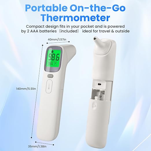 3-in-1 Ear Forehead Thermometer for Adults Kids with Object Mode | Accurate Digital Baby Thermometer, ANG Fever Alarm LCD Screen, 2*AAA batteries Included, Silent Mode with Storage Bag White