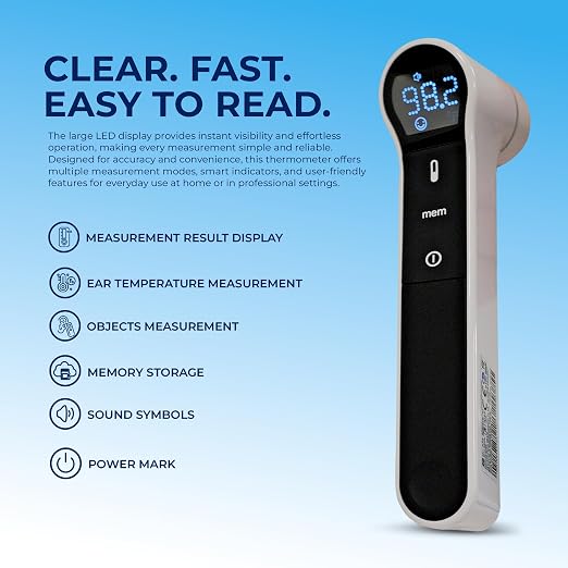 Dr. Aid No-Touch Ear & Forehead Thermometer, Infrared Digital,4 Color-Coded | No-Touch Infrared Sensor, Color-Coded Fever Indicator, Fast Reading