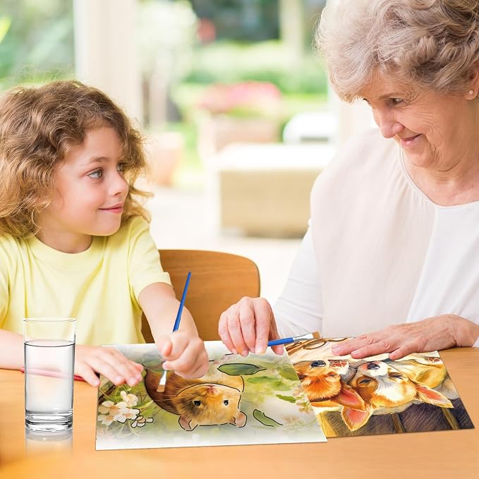 36Pcs Dementia Activities for Seniors,Reusable Water Coloring Set for Dementia Memories Activities, Adults Seniors Toys Games with Painting Brush Drawing Gifts (Animals)