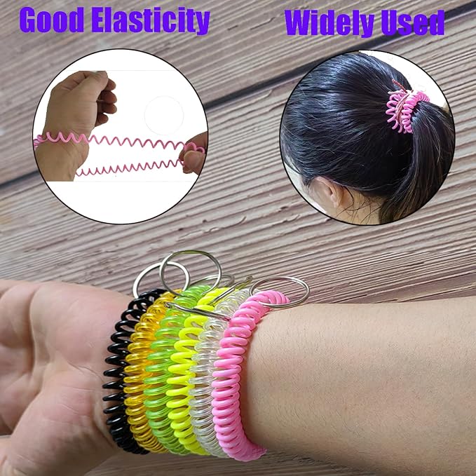10 Pieces Wrist Coil Keychain Spiral Key Ring, Lemon Yellow | Wristband Bracelet Key Holder for Pool Gym ID Badge